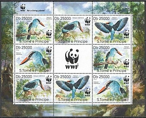 Сан-Томе, 2014, WWF, Птицы, малый лист 4 марки х2